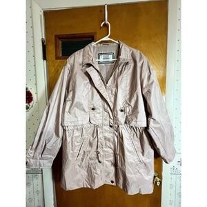 Vtg Fleet Street Womens XL Pink Rain Coat Lightweight Anorak Jacket Gold Buttons